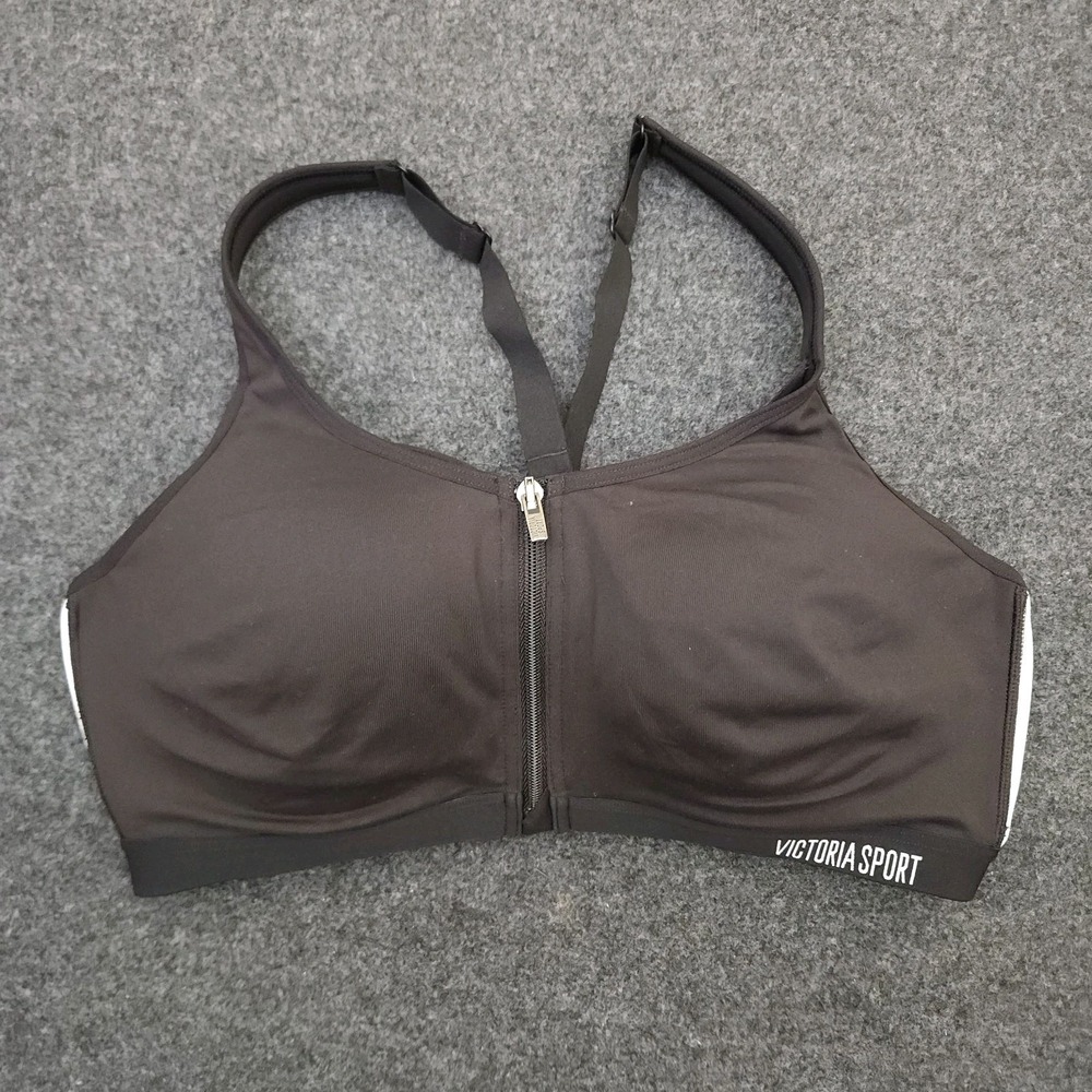 Victoria's Secret VSX Womens 38DD Black Knockout Front Close Zip Sports Bra